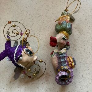 Katherine's Collection Purple and Gold Ornaments kissing fish & seahorse